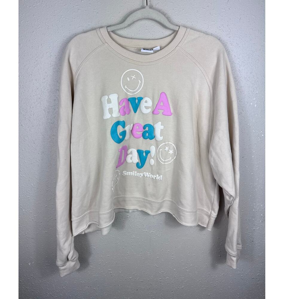 Smiley World Womens "Have a Nice Day" Cropped Crewneck Size XL